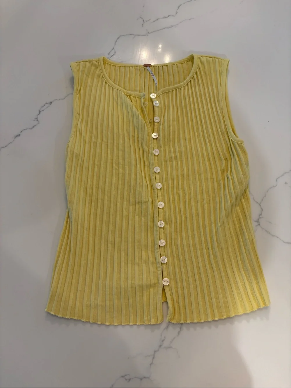 Free People Sleeveless Ribbed Button-Up Top - Pale Yellow